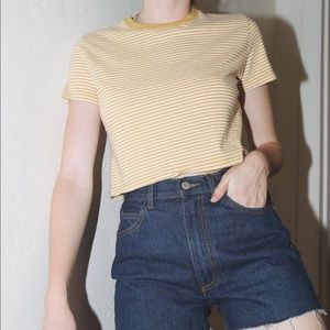 Brandy Melville white and yellow cropped tee